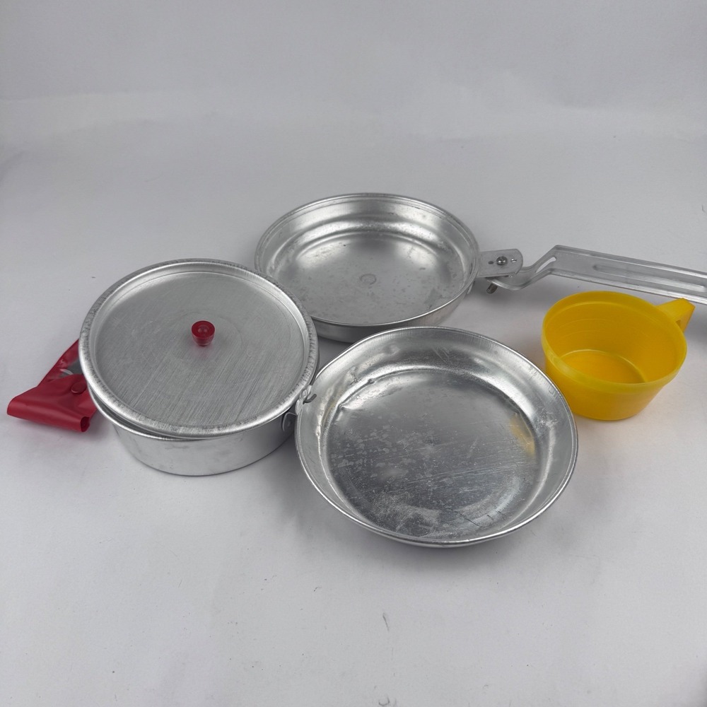 Vintage 5 Piece Mess Kit Aluminum Camping Outdoors Pot Cup